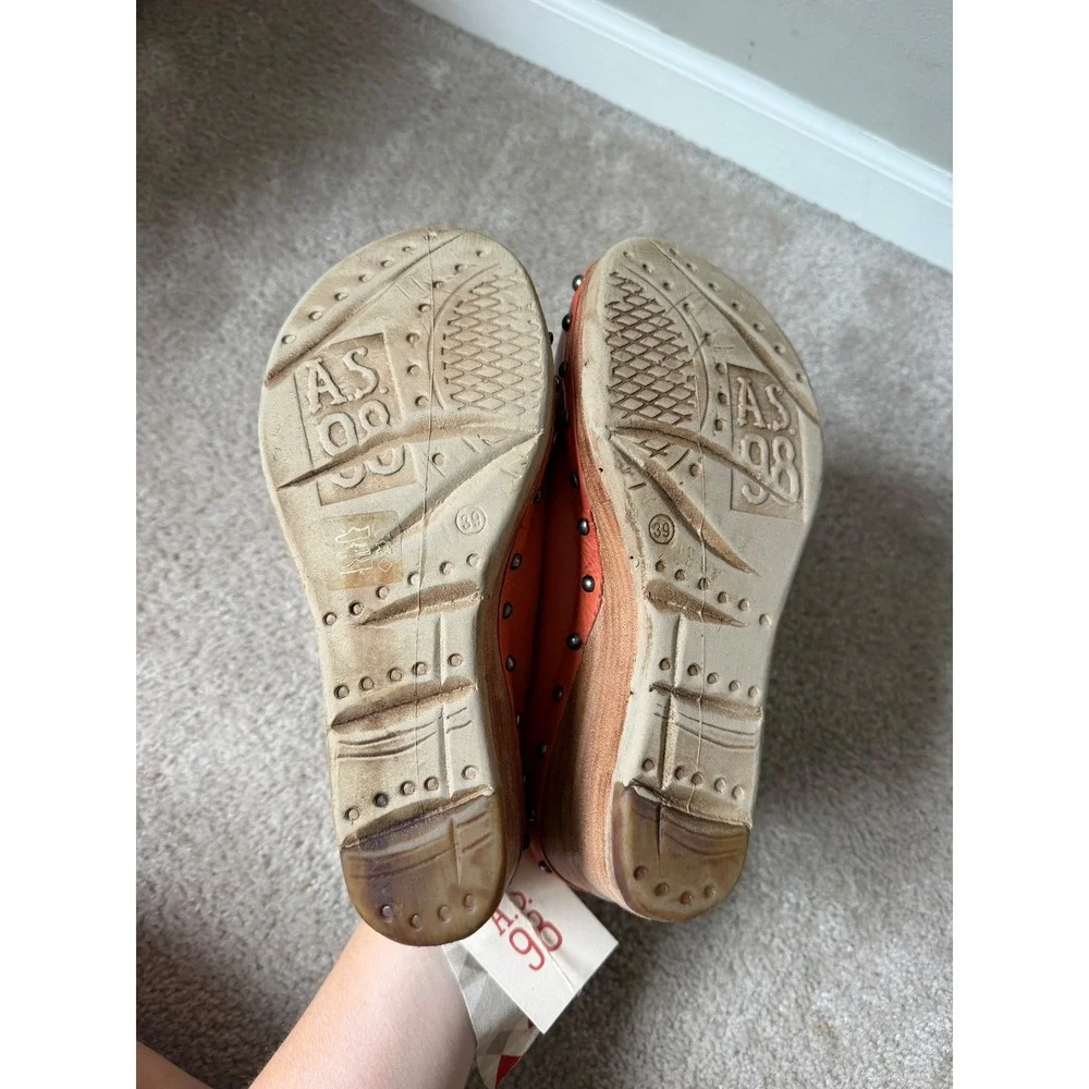 A.S.98 Sandals Wedge Puck Leather Slingback Orange 39 US 9